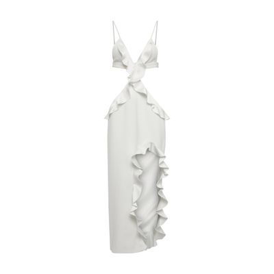 David Koma Ruffle-trimmed Asymmetrical Cutout Midi Dress In White