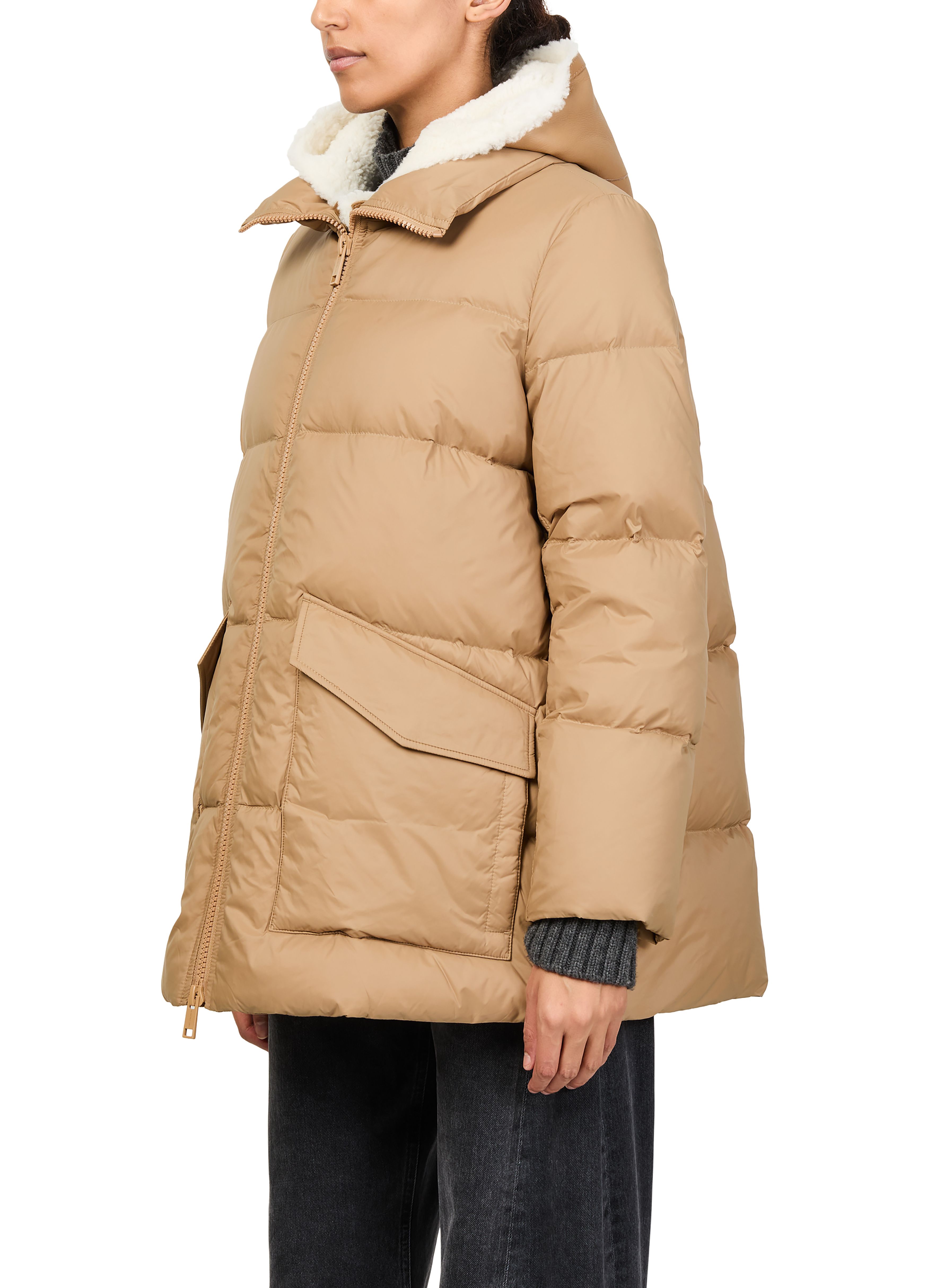 Puffer jacket with a sheepskin hood thumbnail 4