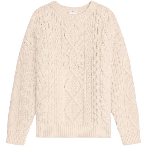 CELINE Pull col rond en laine cachemire aran