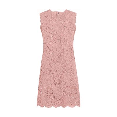Dolce & Gabbana Floral Lace Overlay Dress With Scalloped Hem In Multicolor