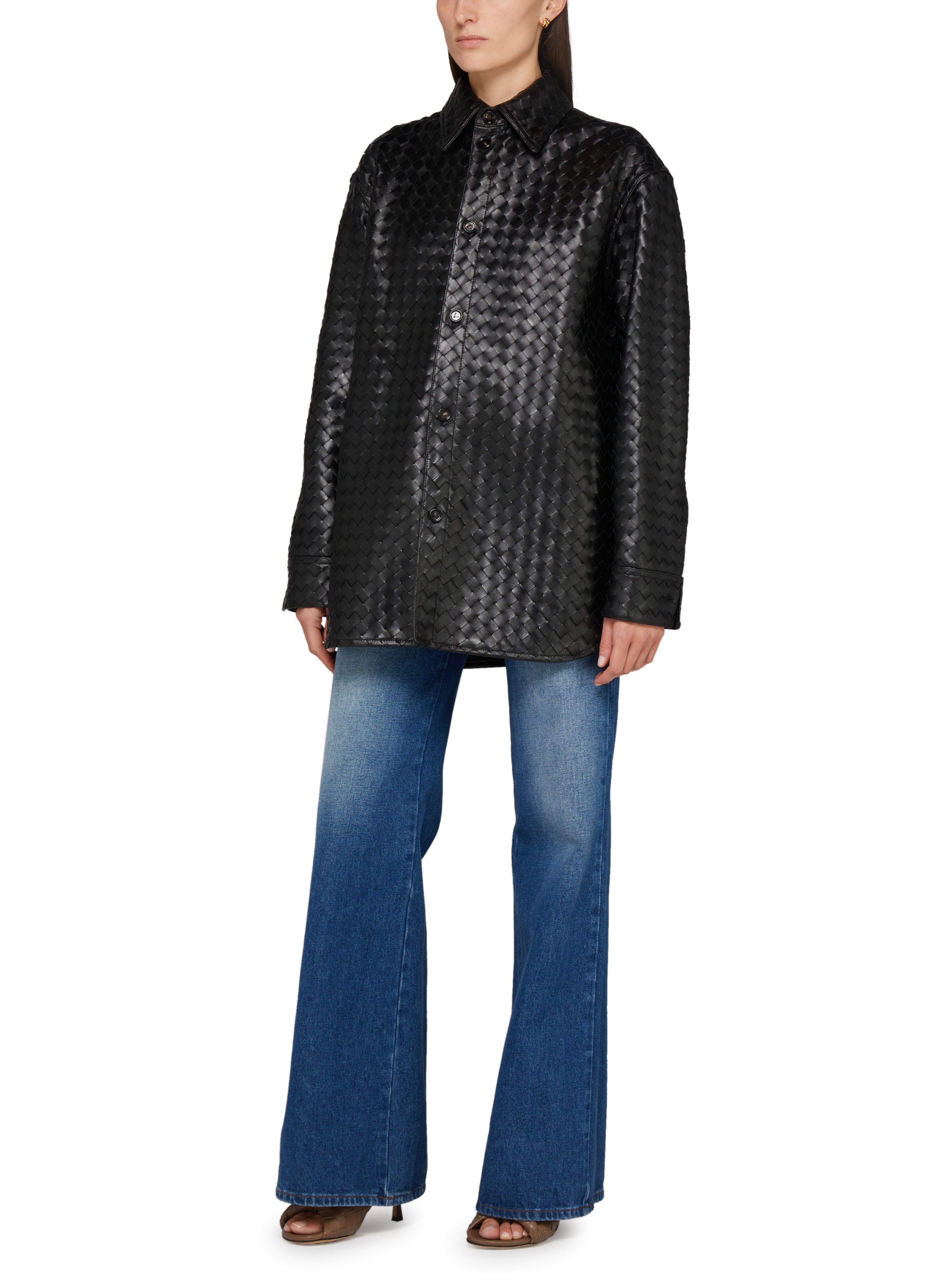 Intrecciato casual leather shirt thumbnail 6