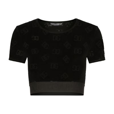 Dolce & Gabbana Flocked Jersey T-shirt With All-over Dg Logo In Black