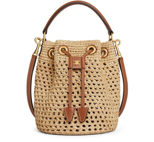 CELINE Teen Clara bag in raffia and calfskin