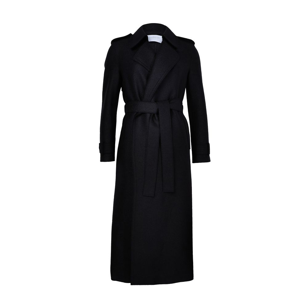 Double-stitched long trench in pressed wool thumbnail 7