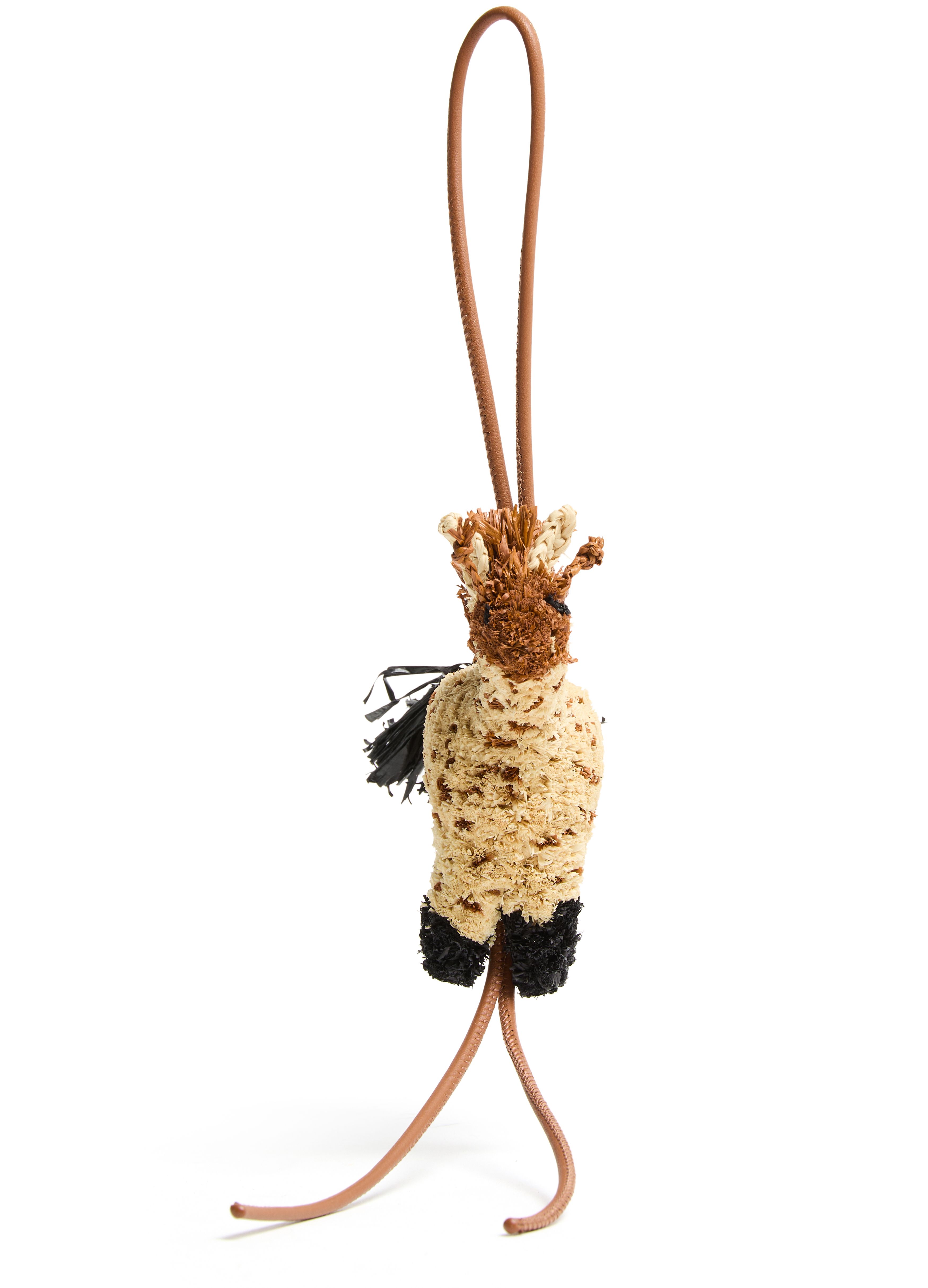 Giraffe bag charm in raffia and calfskin
