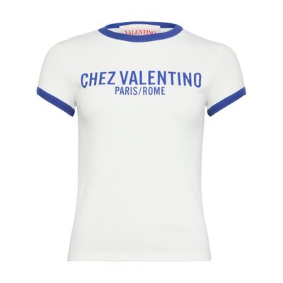Valentino Womens Regular-fit Brand-print Cotton-jersey T-shirt Avorio Blu Elettrico In White