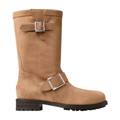 Jimmy Choo Biker Buckled Suede Ankle Boots In Brown
