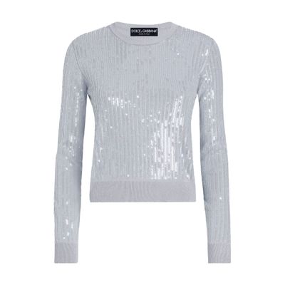 Dolce & Gabbana Crew-neck Sweater With Sequin Embellishment In Grey
