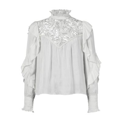 Isabel Marant Seila Blouse In Ecru With Lace And Ruffles In Beige