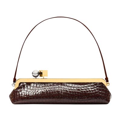 Jacquemus La Pochette Salon Patent Croc-embossed Shoulder Bag In Brown