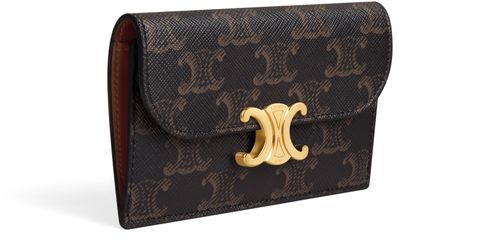 CELINE Long card holder with flap in Triomphe canvas