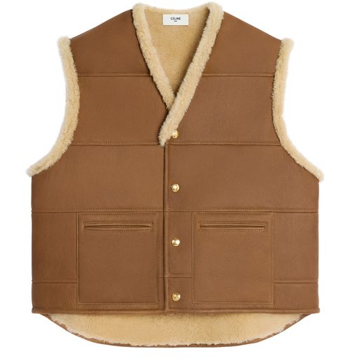 CELINE Oversized sleeveless jacket in curly lambskin