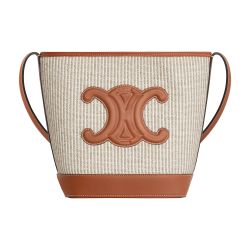 SMALL BUCKET CUIR TRIOMPHE IN TEXTILE AND CALFSKIN - NATURAL / TAN