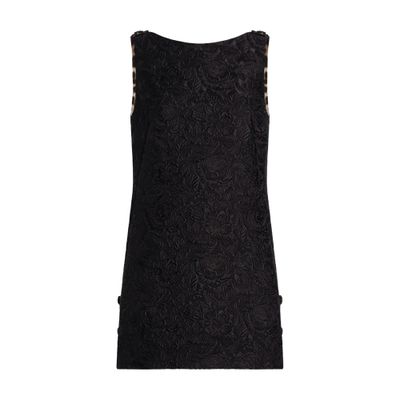 Dolce & Gabbana Short Floral Quilted Jacquard Sack Dress In Black
