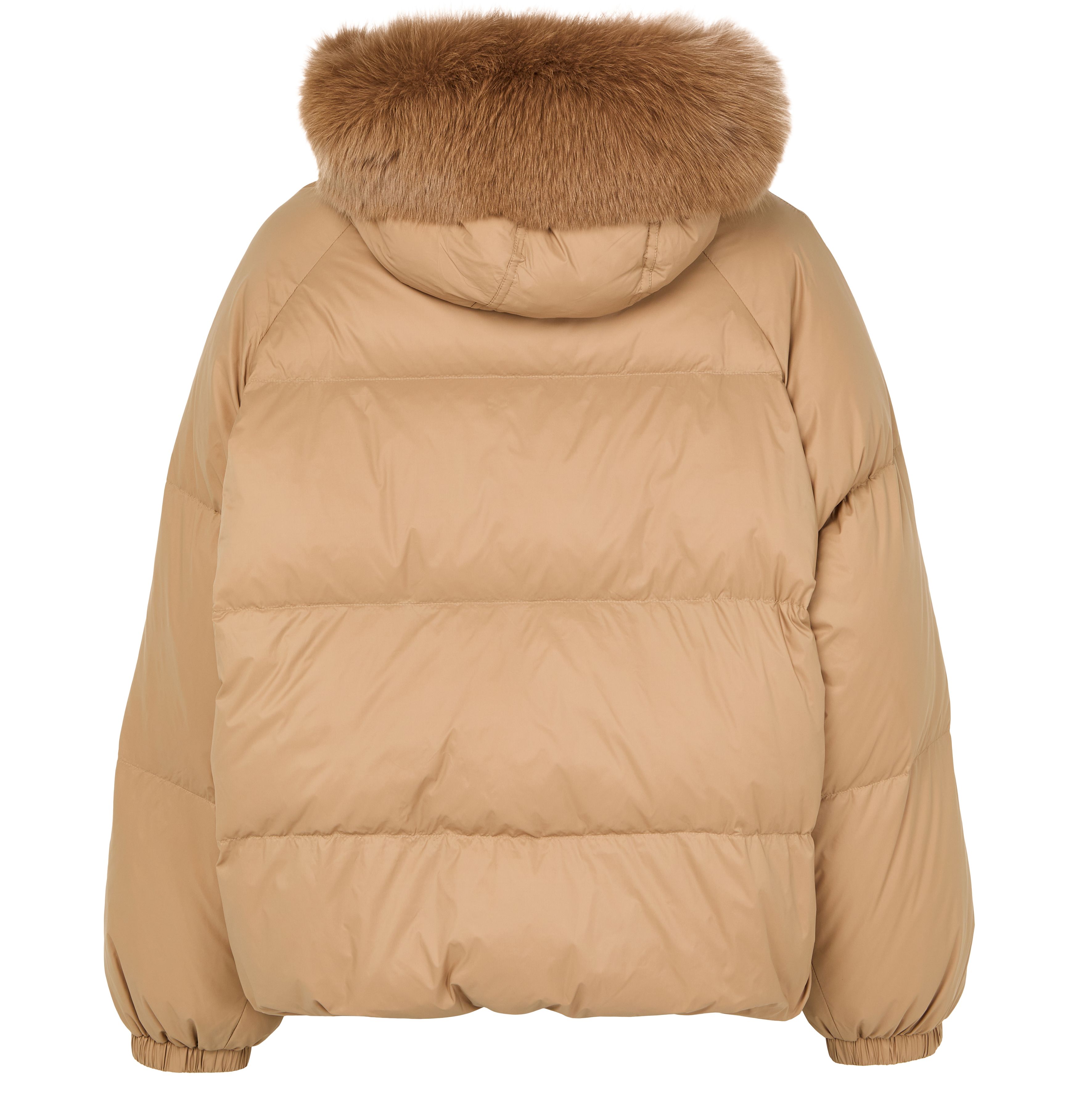 Hooded puffer jacket with a fox fur trim thumbnail 3