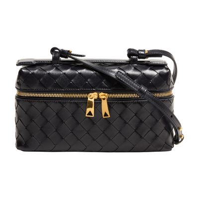 Bottega Veneta Women Bang Bang Leather Vanity Case With Intrecciato Motif In Black