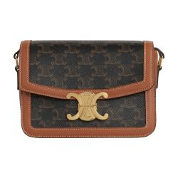 Celine - Clutch with Chain in Triomphe Canvas and Lambskin Brown for Women - 24S