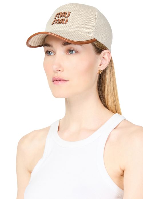 MIU MIU Casquette en coton et cuir