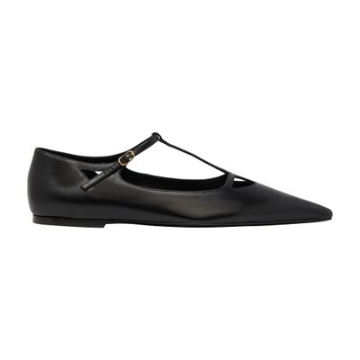 The Row Black Square T-strap Ballerina Flats In Black