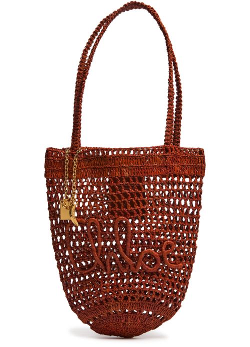 CHLOE Summer Banana small raffia tote bag