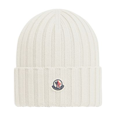 MONCLER | White ribbed wool knit beanie with logo patch | Women | PZ - Bild 10