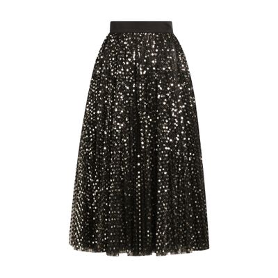 Dolce & Gabbana Tulle Midi Circle Skirt With Micro-sequin Embroidery In Gold