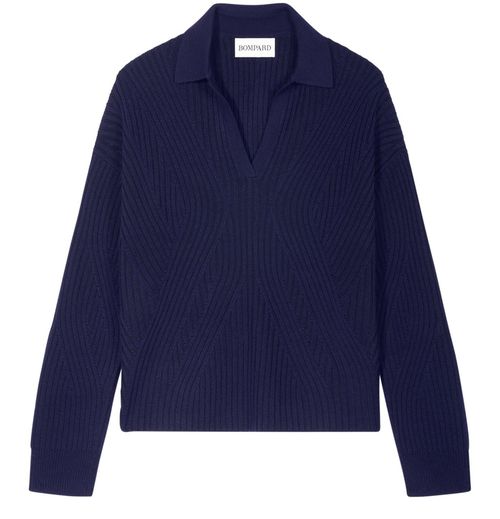 Bompard — Wool and cashmere ribbed polo shirt (Blue)