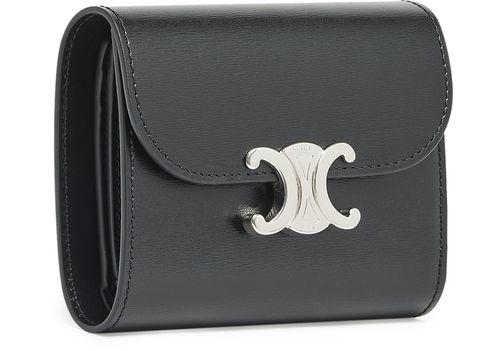 CELINE Triomphe small flap in shiny calfskin wallet