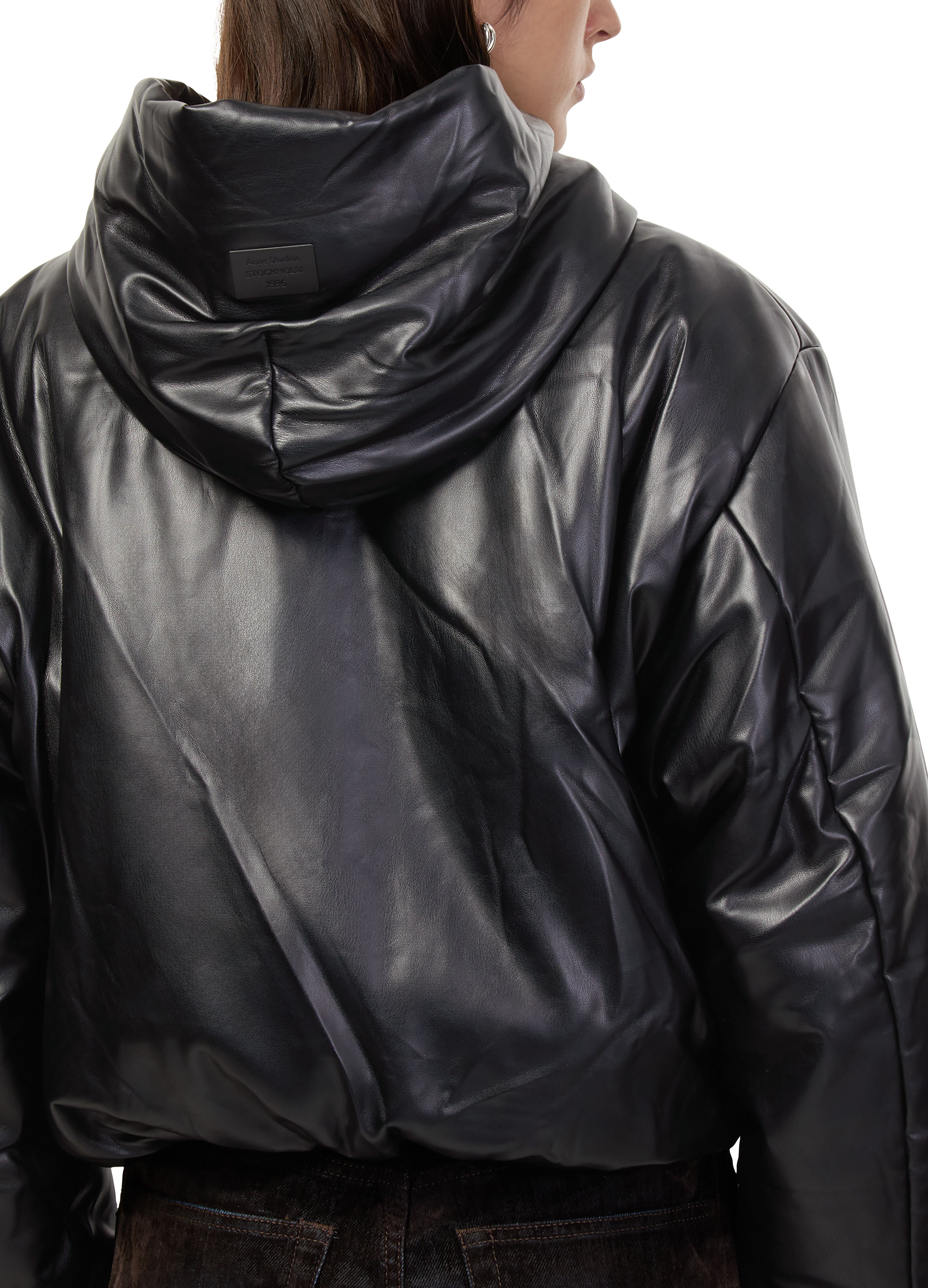 Hooded faux leather jacket thumbnail 5