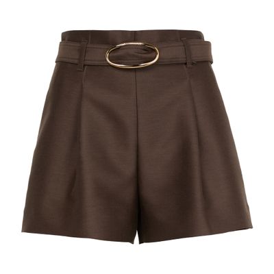 Zimmermann Illuminate Belted Pleated Wool And Silk-blend Shorts In Brown