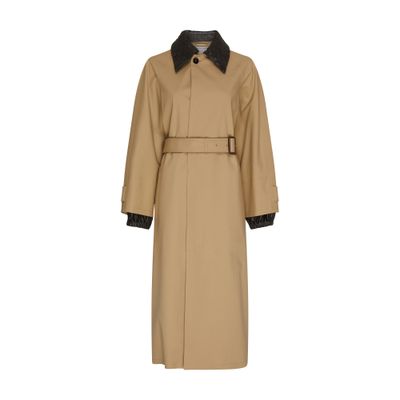 Long bi-material trench coat