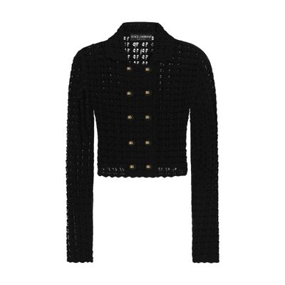 Dolce & Gabbana Short Double-breasted Wool Crochet Jacket In Black