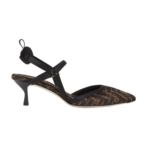 Fendi Medium-heel Ff Chenille Slingbacks In Noir