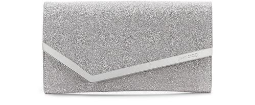 JIMMY CHOO Pochette de soirée en cuir pailleté argenté Emmie