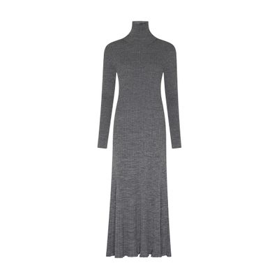 Moncler Ribbed-knit Virgin Wool Maxi Dress In Grey