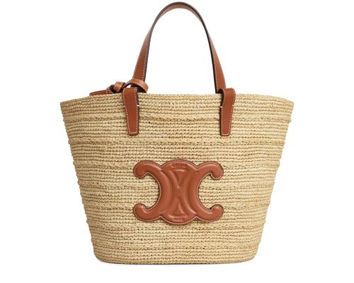 CELINE Teen supple panier in raffia and calfskin