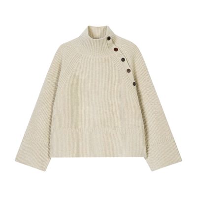 Bompard High Neck Sweater Buttoned At The Side In Neutral