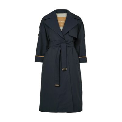 Max Mara Long Trench Coat In Blue