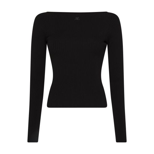 Courrèges Rib Knit Sweater With Bare Shoulders In Black