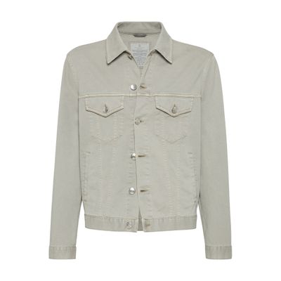 Brunello Cucinelli Structured Denim Jacket With Soft Finish In Green
