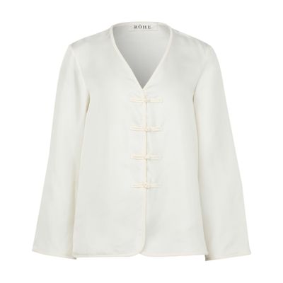 Rohe Mandarin Silk Long Sleeve Top In Off-white