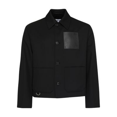 Loewe Mens Navy Blue Workwear Contrast-shell Leather Jacket In Black