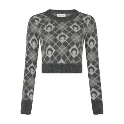 Marine Serre Moon Argyle Knit Cropped Sweater In Grey