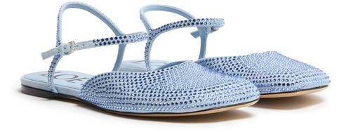 LOEWE Toy ankle strap ballerinas in suede and strass