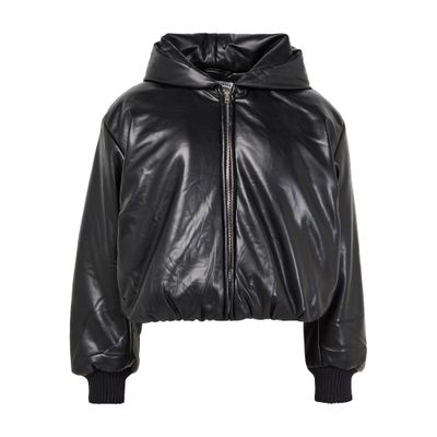 Hooded faux leather jacket
