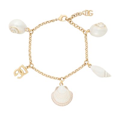 Shop Dolce & Gabbana Dg Logo And Shell Charms Bracelet In Gold