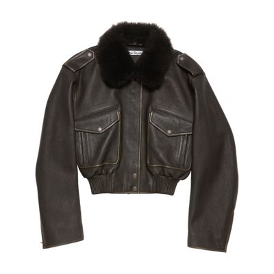 Acne Studios Shearling Bomber Jacket In Brown