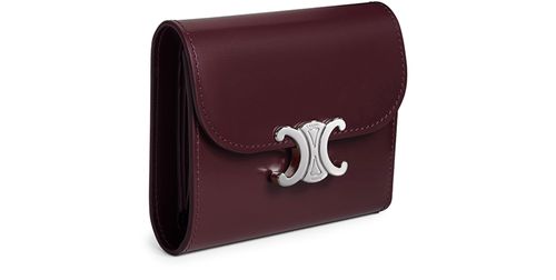 CELINE Triomphe small flap in shiny calfskin wallet