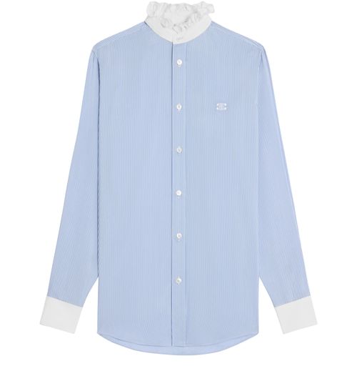 CELINE Romy frilled in striped silk shirt