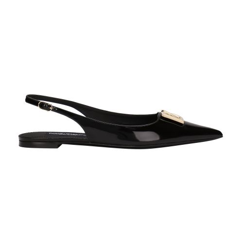 Dolce & Gabbana Dg Logo-plaque Slingback Ballerina Shoes In Black